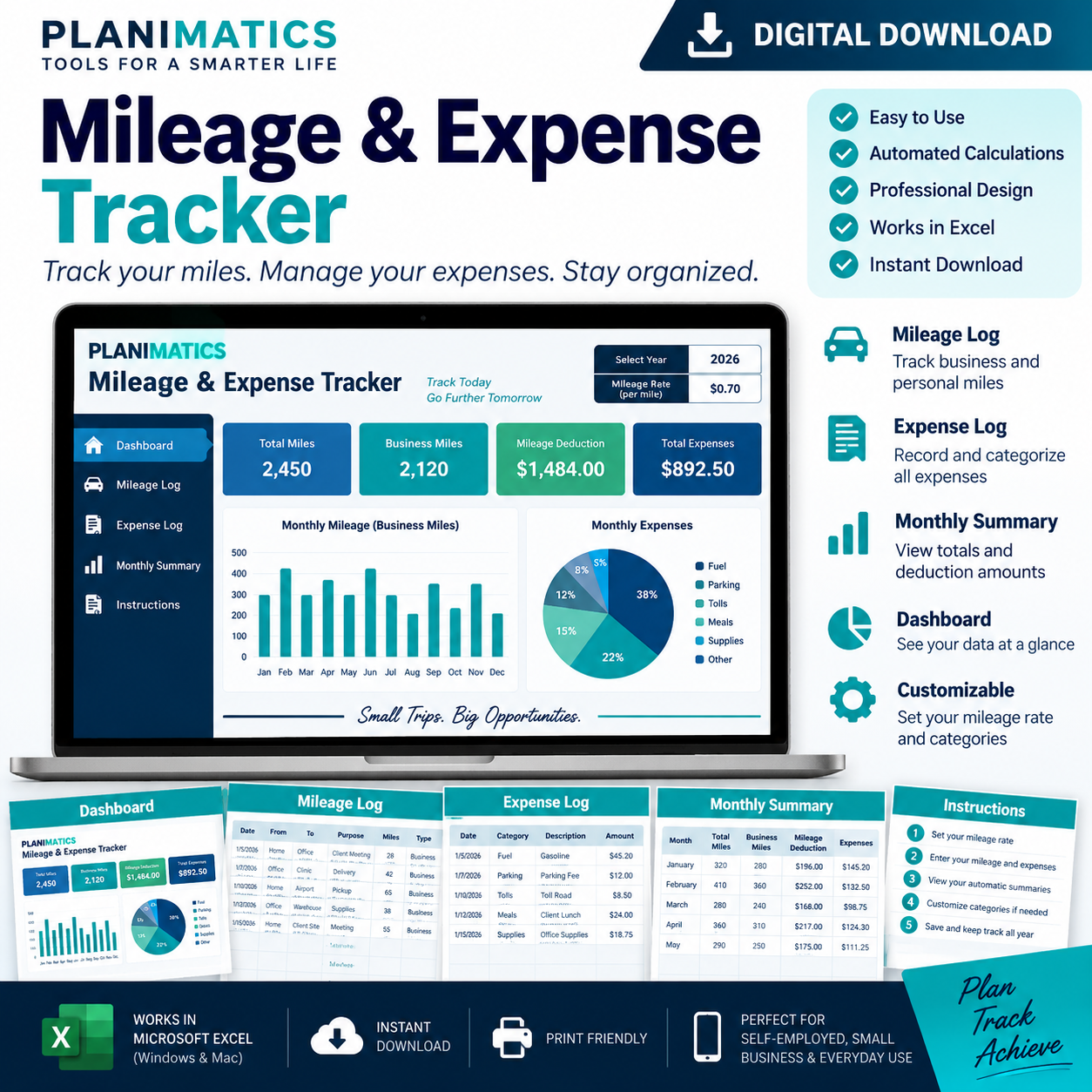 Planimatics Mileage and Expense Tracker Dashboard